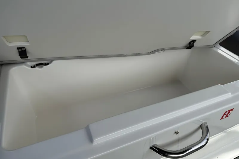 Slide: The Image of Open storage compartment in 2025 Bayliner V20 boat, featuring sleek design and ample space. - 6