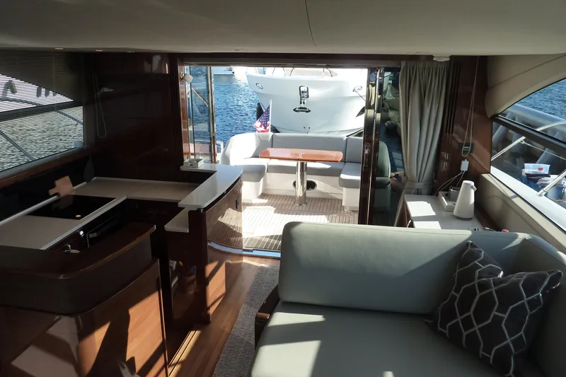 Slide: The Image of Luxurious interior of a 2017 Princess 52 yacht with elegant seating and modern amenities. - 41