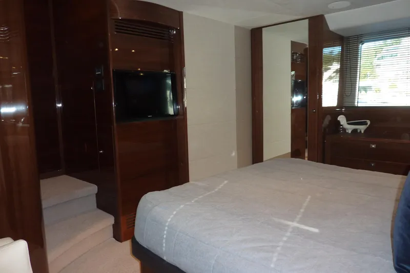 Slide: The Image of Luxurious bedroom interior of 2017 Princess 52 yacht with modern furnishings and TV. - 46