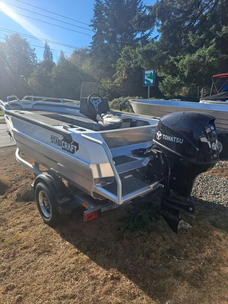 The Image of 2024 Stabicraft 1450 Frontier boat with Tohatsu engine on trailer. - 0