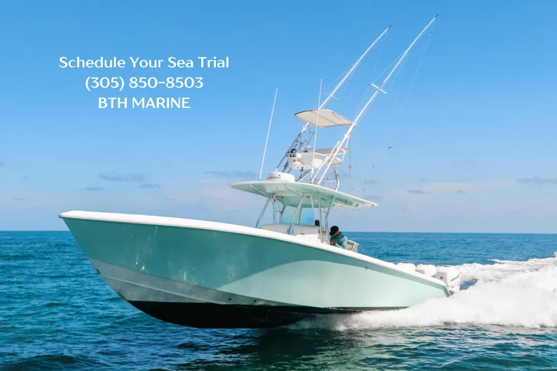 Slide: The Image of 2006 Venture 39 Open boat cruising on ocean, contact BTH Marine for sea trial. - 46