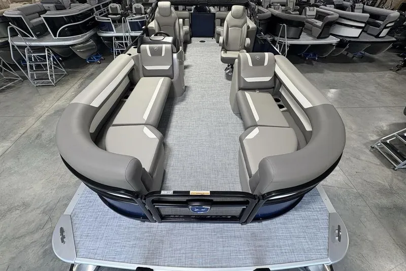 Slide: The Image of 2026 Premier 220 Sunscape RF pontoon boat with spacious seating and modern design. - 26
