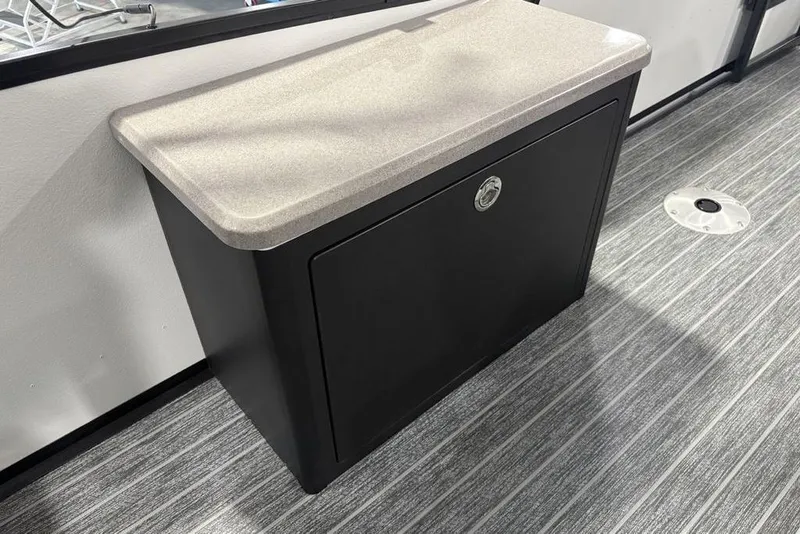 Slide: The Image of 2026 Premier 250 Solaris RS CL interior cabinet with sleek design and modern flooring. - 32