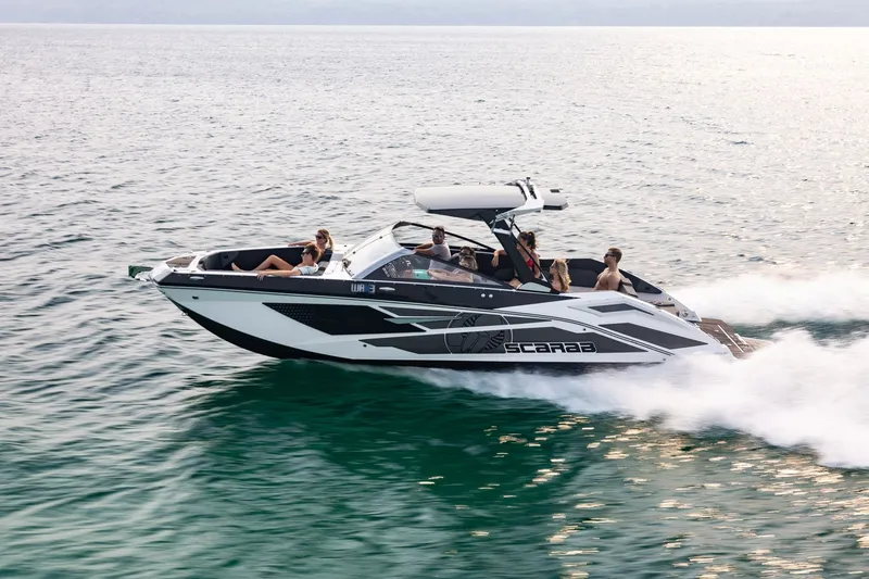 Slide: The Image of Interior of 2024 Scarab 285 Wake ID boat at a boat lot. - 19