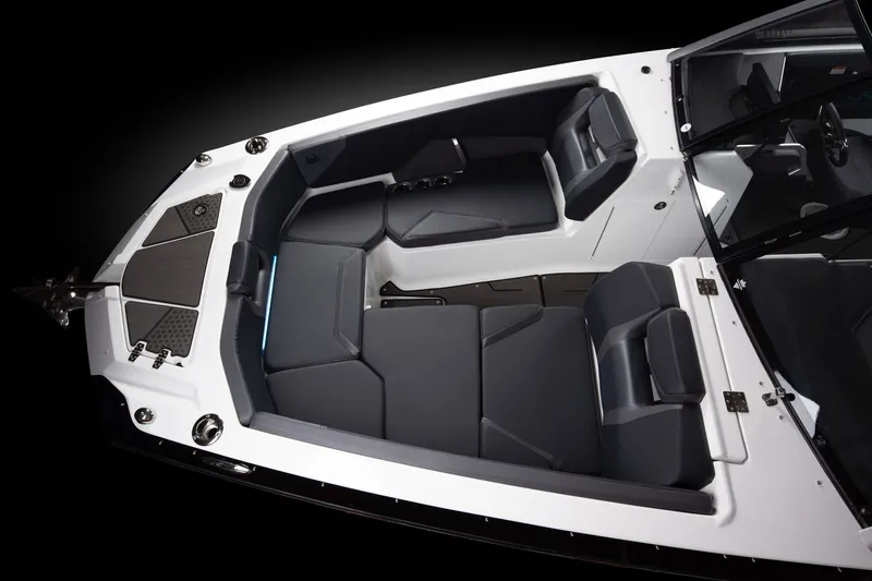 Slide: The Image of Scarab 285 Wake ID 2024, open storage compartment with hand. - 8