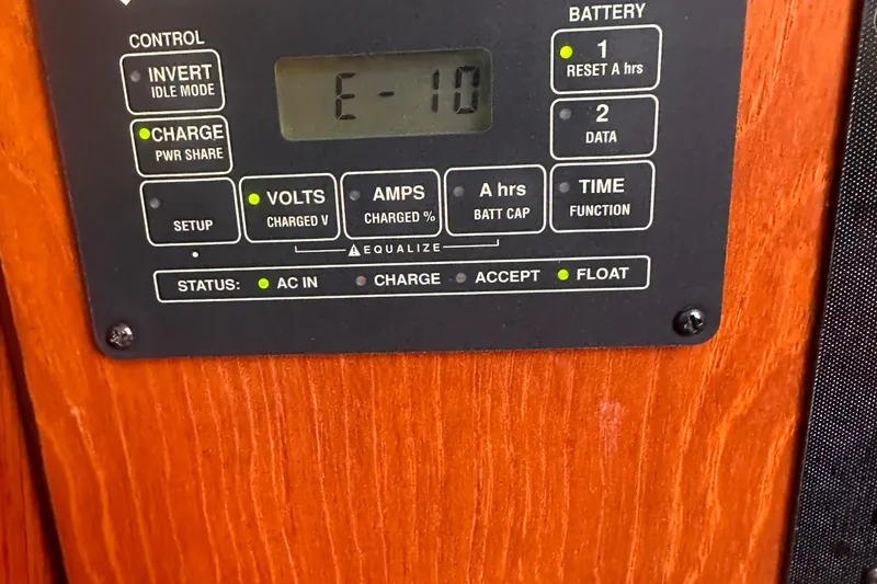 Slide: The Image of Control panel on a 1978 Pearson 424 sailboat, displaying battery and charge status. - 10