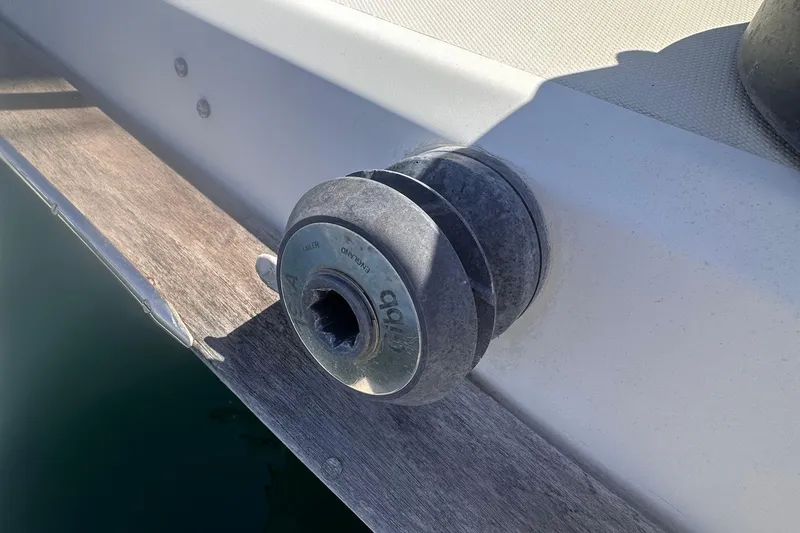 Slide: The Image of Close-up of a 1978 Pearson 424 boat's deck fitting and hardware. - 14