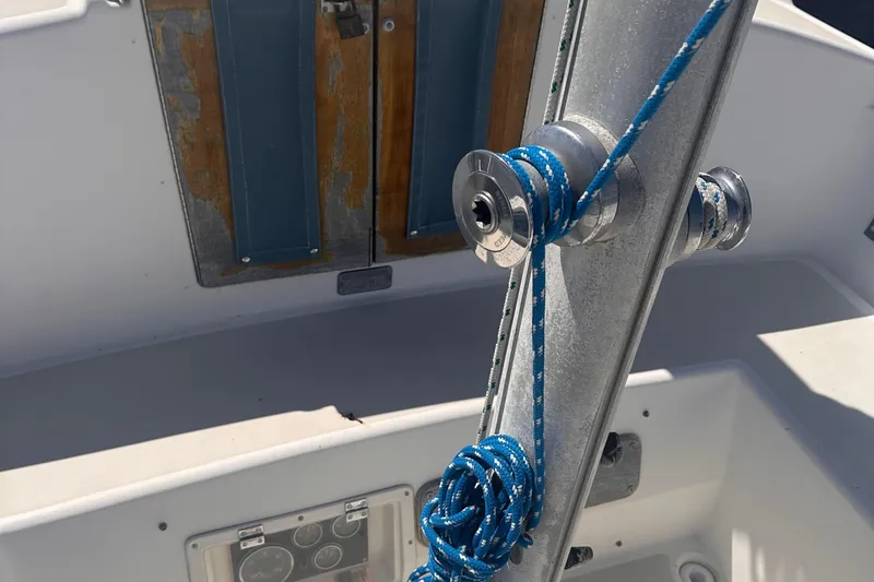 Slide: The Image of Sailboat deck with rigging details, Pearson 424, 1978 model. - 16