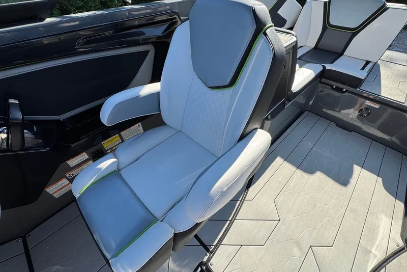 Slide: The Image of 2021 Yamaha Boats 255XD interior with modern seating and sleek design. - 14