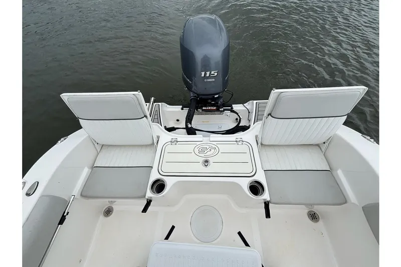 Slide: The Image of 2020 Sea Fox 186 Commander boat with Yamaha 115 engine, featuring rear seating and storage. - 8