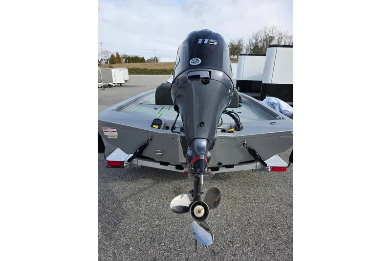 Slide: The Image of Rear view of 2026 Xpress H18 Bass boat with 115 horsepower outboard motor. - 10