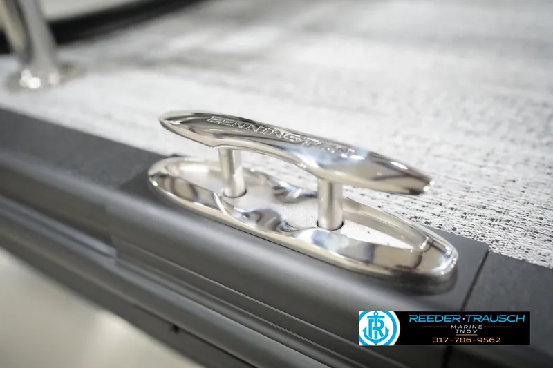 Slide: The Image of Close-up of a 2026 Bennington 22 SSB boat cleat, featuring sleek metallic design. - 55