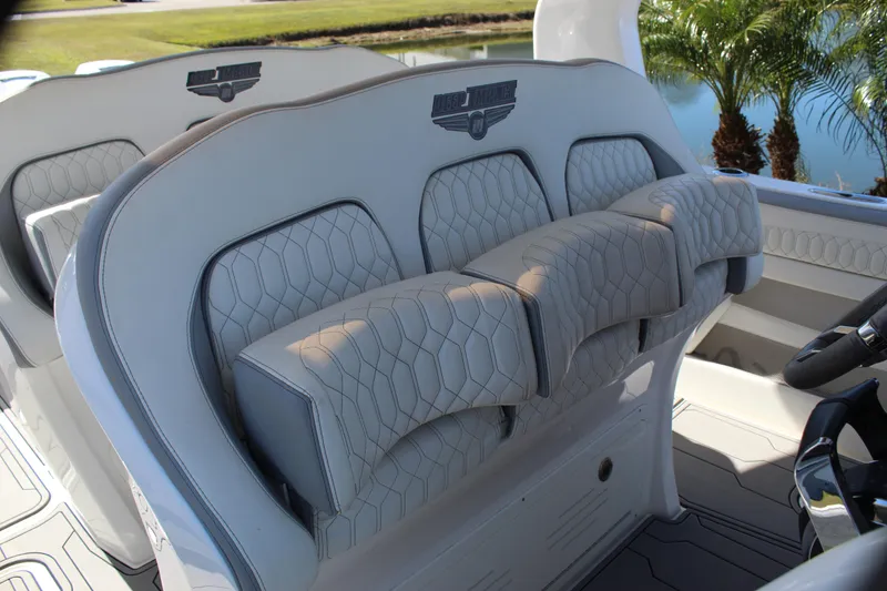 Slide: The Image of 2019 Deep Impact 399 Sport boat interior with stylish seating and modern design. - 40