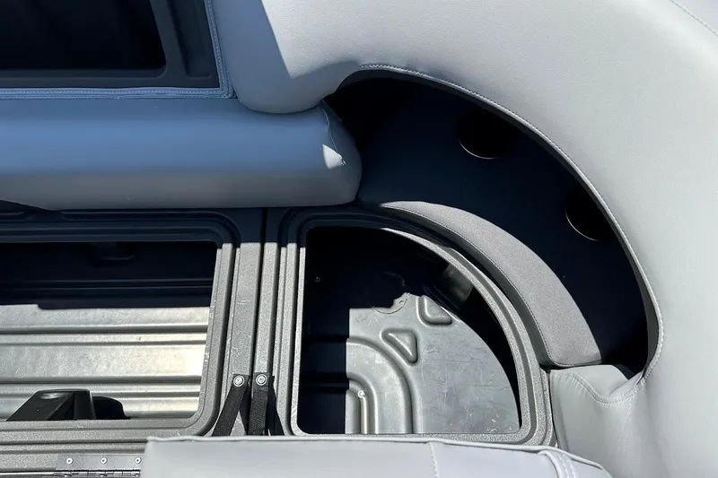 Slide: The Image of Interior seating and storage of 2026 Sun Tracker Party Barge 20 DLX pontoon boat. - 33