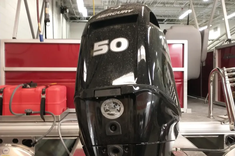 Slide: The Image of Mercury 50 horsepower outboard motor on 2026 Sun Tracker Party Barge 16 DLX. - 3