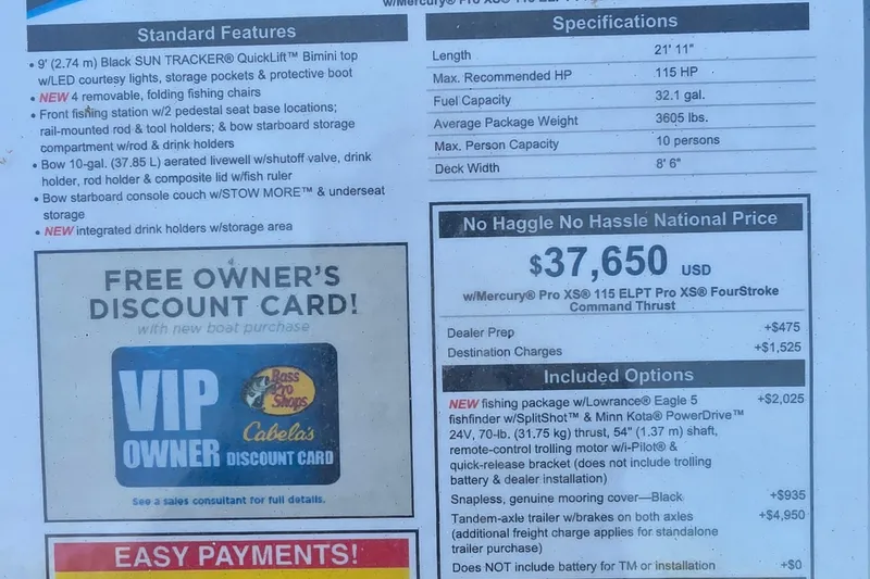 Slide: The Image of Sun Tracker Fishin' Barge 20 DLX 2026 features, pricing, and options details on display. - 10