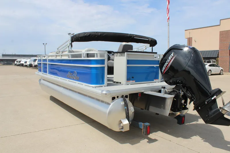 Slide: The Image of 2026 Sun Tracker Fishin' Barge 20 DLX pontoon boat with Mercury outboard motor. - 7