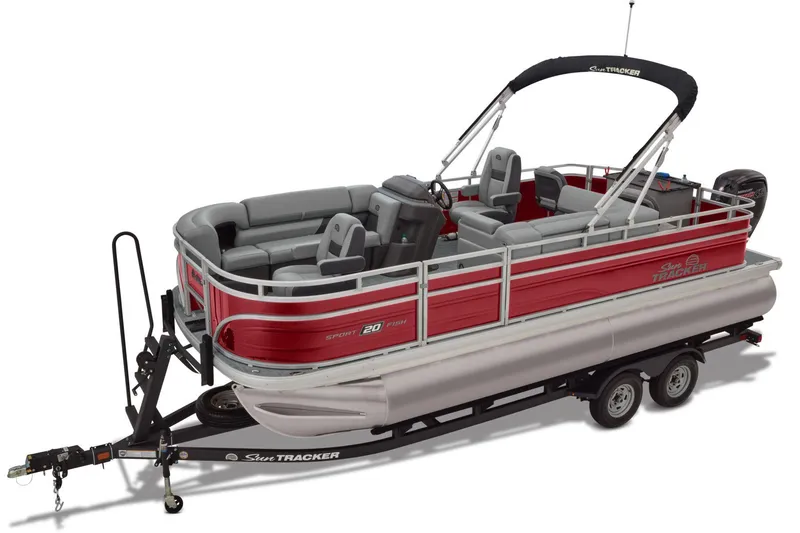 Slide: The Image of 2026 Sun Tracker SportFish 20 DLX interior with beige seating and carpeted flooring. - 7