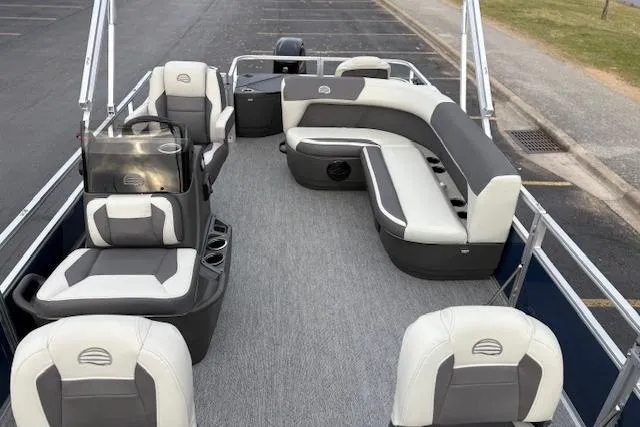 Slide: The Image of 2026 Sun Tracker Bass Buggy 18 DLX pontoon boat with spacious seating and modern design. - 15