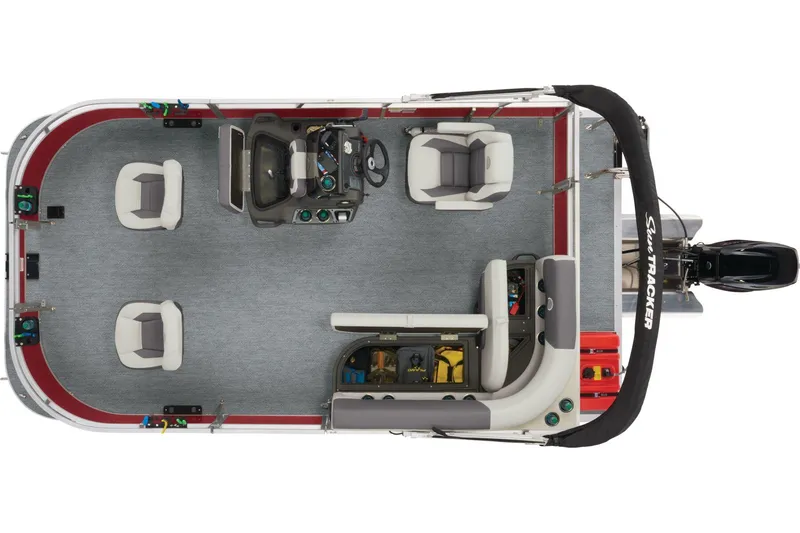 Slide: The Image of 2026 Sun Tracker Bass Buggy 16 XL Select pontoon boat seating area. - 13