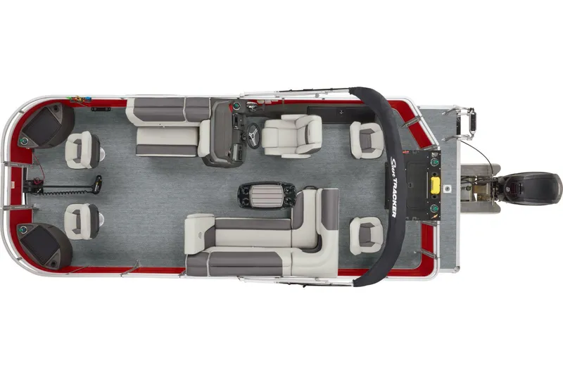 Slide: The Image of Interior of 2026 Sun Tracker Fishin' Barge 22 DLX with steering wheel and controls. - 11