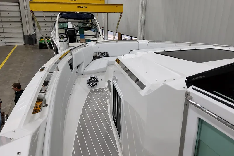 Slide: The Image of 2026 Formula 500 Super Sport Crossover boat interior in a showroom. - 17