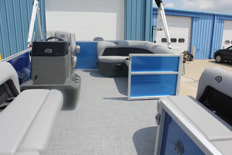 Slide: The Image of 2026 Sun Tracker Party Barge 16 DLX pontoon boat with spacious seating and modern design. - 5