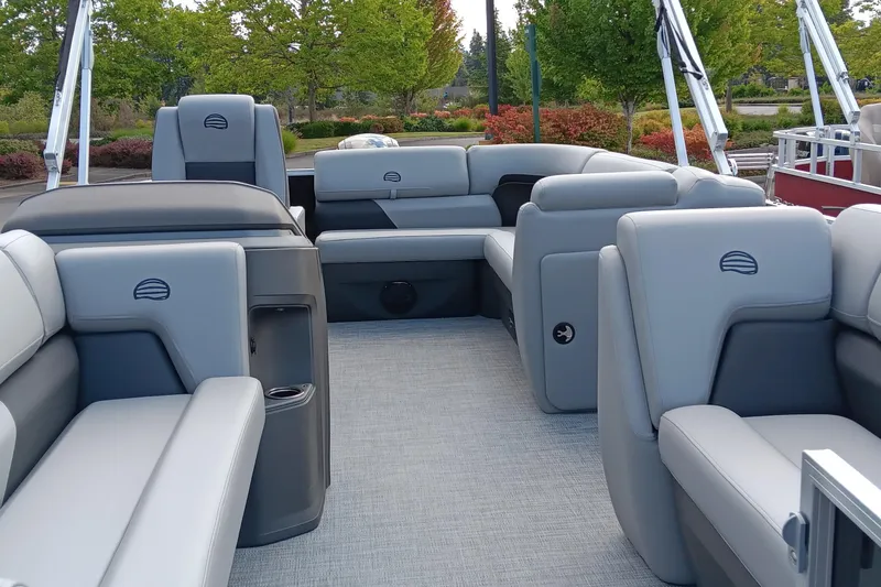 Slide: The Image of 2026 Sun Tracker Party Barge 20 DLX interior with spacious seating and modern design. - 3