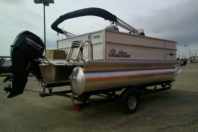 Slide: The Image of 2026 Sun Tracker Party Barge 16 DLX pontoon boat with Mercury outboard motor. - 51