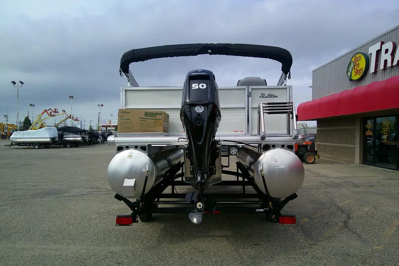 Slide: The Image of 2026 Sun Tracker Party Barge 16 DLX pontoon boat with 50 HP motor at dealership. - 52