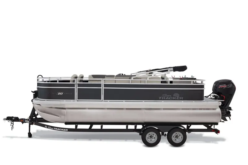 Slide: The Image of 2026 Sun Tracker Fishin' Barge 20 DLX pontoon boat with spacious seating and modern design. - 8