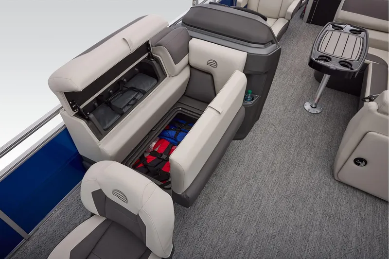 Slide: The Image of Storage compartment in 2026 Sun Tracker Fishin' Barge 20 DLX boat interior. - 34