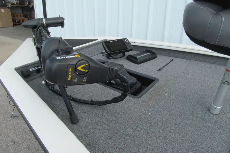 Slide: The Image of 2023 Tracker Pro Team 175 TXW Tournament Edition boat deck with Minn Kota trolling motor. - 12