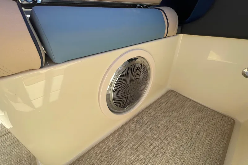 Slide: The Image of Steering wheel of 2026 Chris-Craft Sportster 28 boat, featuring modern dashboard design. - 39