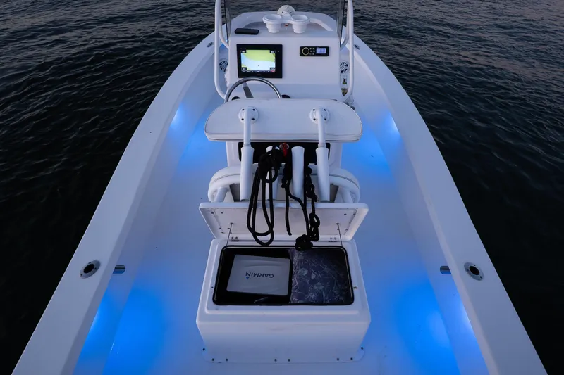 Slide: The Image of 2016 Intruder 198 Tunnel Drive boat with illuminated deck and Garmin equipment. - 20