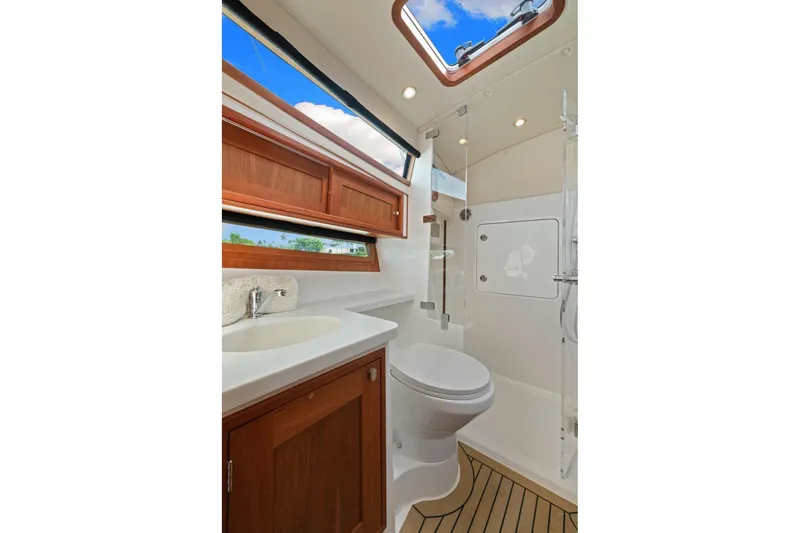 Slide: The Image of Luxurious bathroom in 2024 MJM 42 yacht with skylight and modern fixtures. - 44