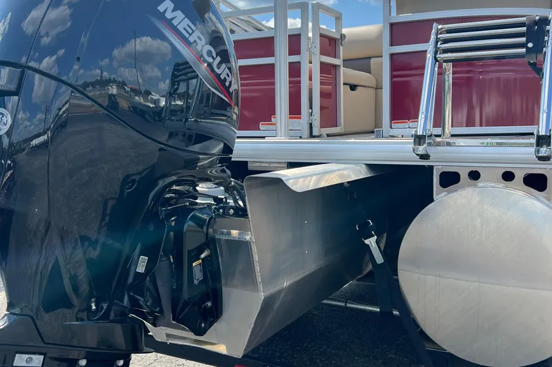 Slide: The Image of 2024 Sun Tracker Party Barge 22 RF XP3 with Mercury engine and ladder detail. - 8