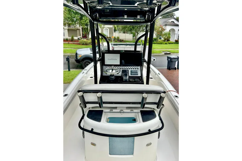 Slide: The Image of 2020 ShearWater 260 Carolina Flare boat dashboard with navigation display. - 10