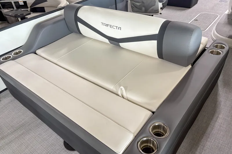 Slide: The Image of Luxurious seating on 2026 Trifecta 24UL CS boat with cup holders. - 5