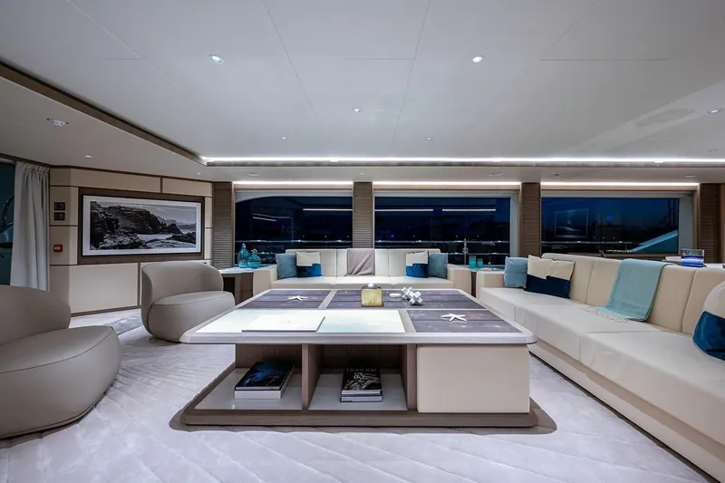 Slide: The Image of Luxurious interior of 2020 Majesty 140 yacht with elegant seating and modern decor. - 29