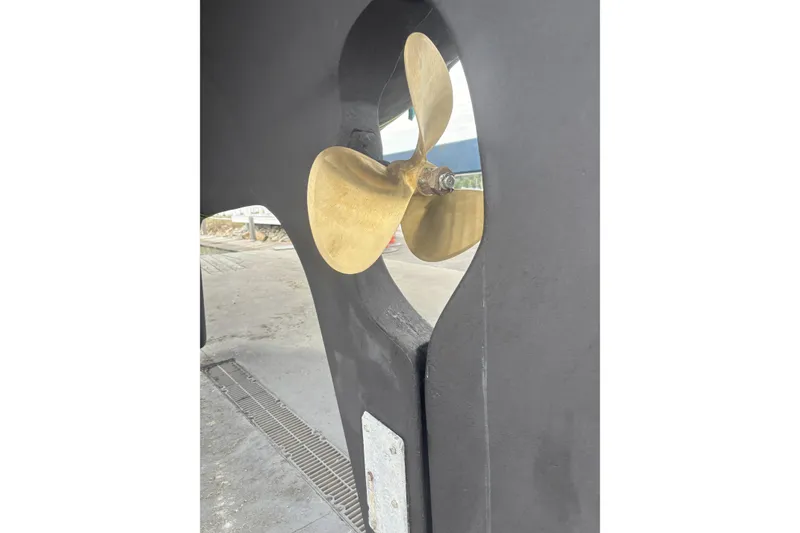 Slide: The Image of Propeller of 1984 Shannon 51' Center Cockpit sailboat, close-up view. - 11