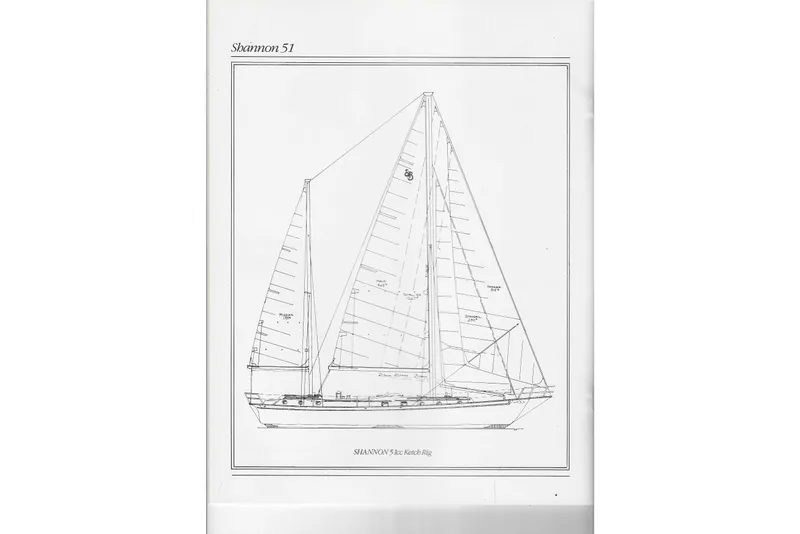 Slide: The Image of Blueprint of 1984 Shannon 51' Center Cockpit sailboat, detailed ketch rig design. - 2