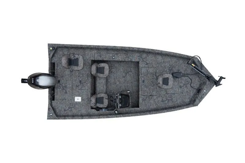 Slide: The Image of 2025 Xpress XP185 Catfish boat, top view, showcasing seating and motor layout. - 1