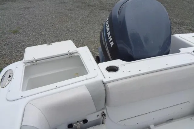 Slide: The Image of 2008 Triumph 235 CC boat with Yamaha outboard motor, rear deck view. - 11