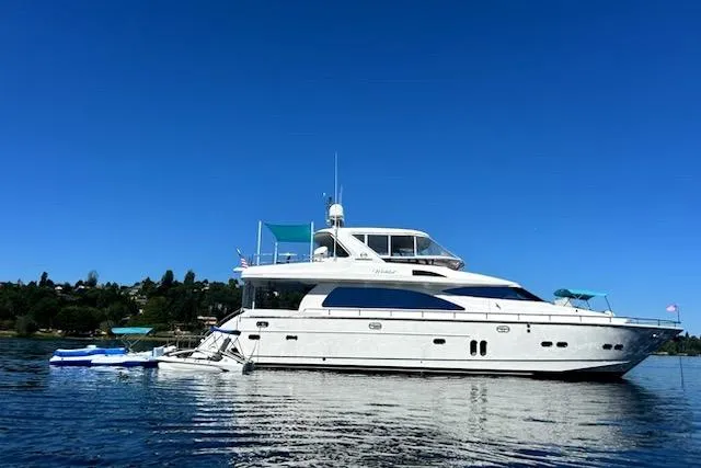 Slide: The Image of Luxurious 2009 Horizon 73 yacht on serene water under clear blue sky. - 2