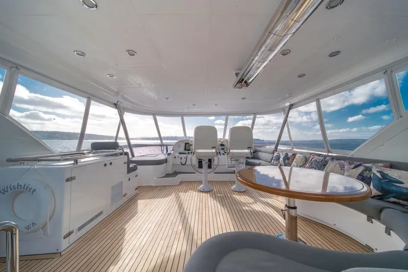 Slide: The Image of Luxurious 2009 Horizon 73 yacht interior with panoramic windows and elegant seating. - 44