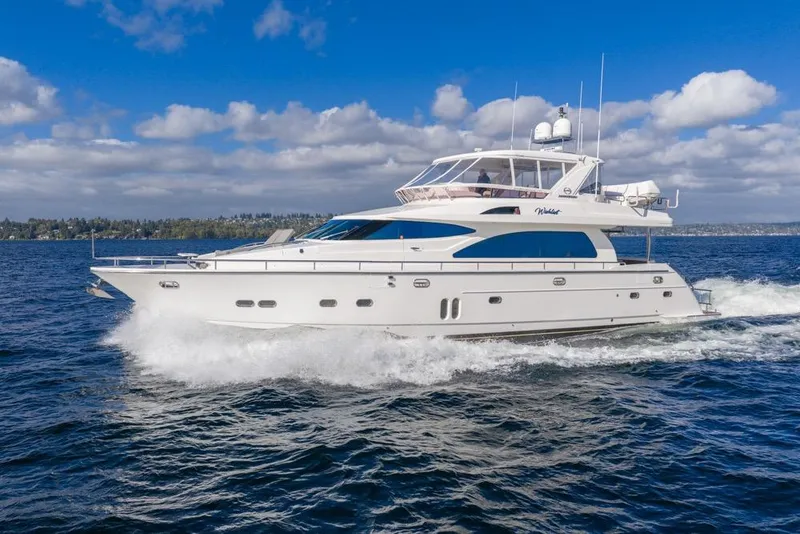 Slide: The Image of Luxury Horizon 73 yacht cruising on open water under a clear blue sky. - 7