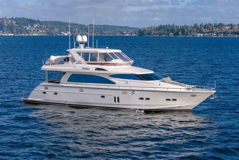 Slide: The Image of Luxurious 2009 Horizon 73 yacht cruising on a serene blue sea. - 8