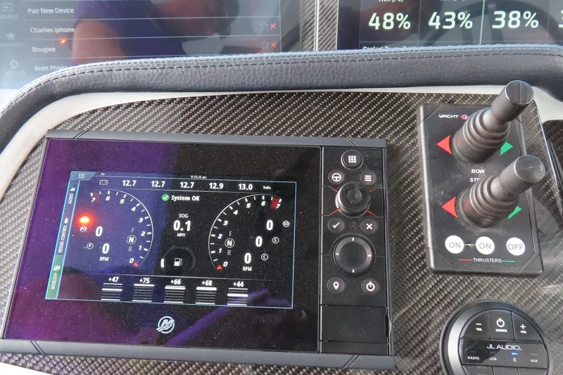 Slide: The Image of Dashboard of 2024 MTI 50v boat with digital controls and joystick thrusters. - 17