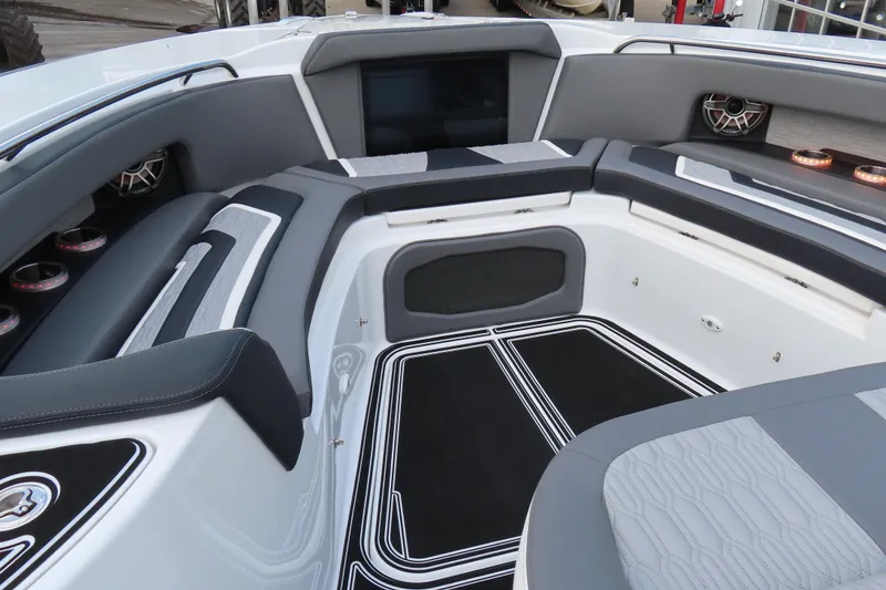 Slide: The Image of Luxurious interior of 2024 MTI 50v boat with sleek seating and modern design. - 20